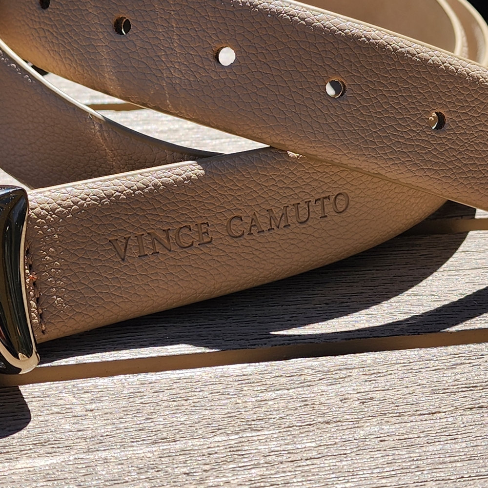 Vince Camuto Women's Sculptural Sand Faux Leather Belt Silver Buckle Size XL - Picture 6 of 9